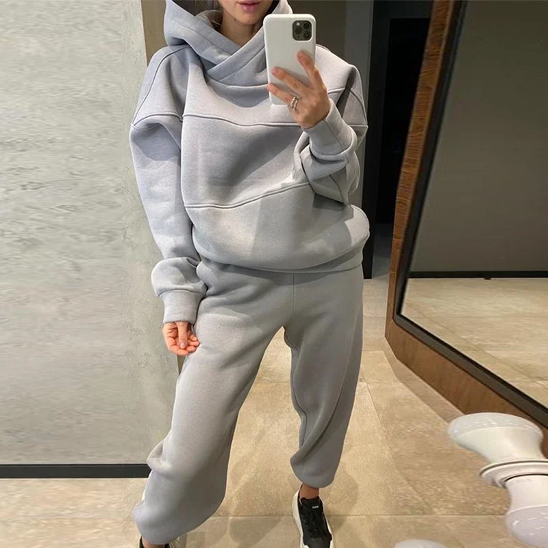 

Womens Oversized Tracksuit Warm Fleece Suits Hoodies Tops Casual Sweatshirts Jogging Pant Fashion Outfits Sweatpants