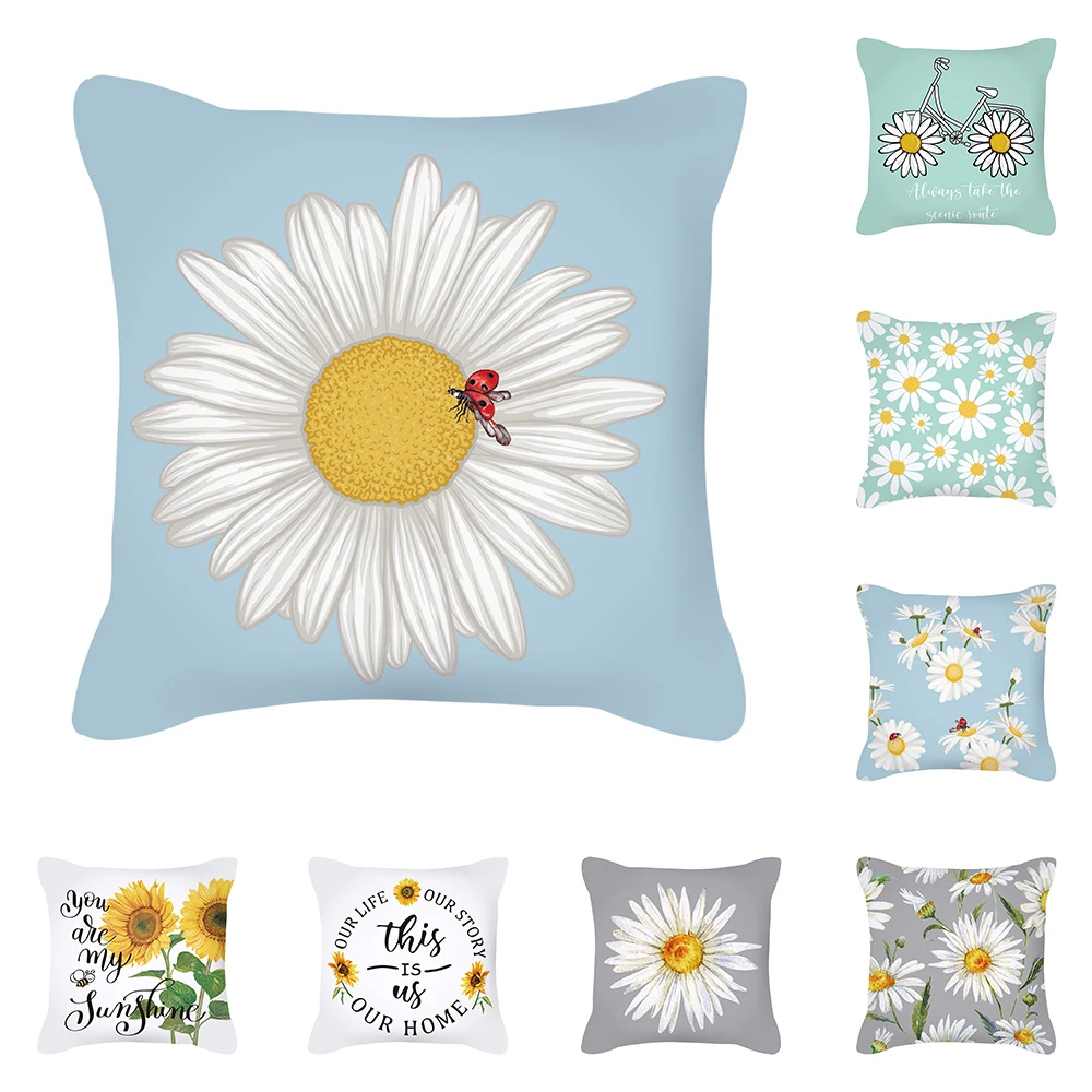 

Daisy Print Pillowcase Soft Plush Cushion Cover Home Decor Office Sofa Pillow Case Outdoor Camping Throw Pillow Cover 45x45cm