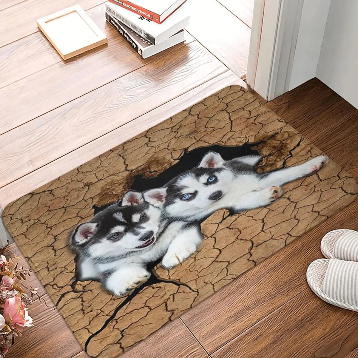

Cute Dog Siberian Husky Puppies Doormat Modern Soft Bathroom Entrance Floor Mat Home Rug Door Mat Animal Anti-slip Bath Mat