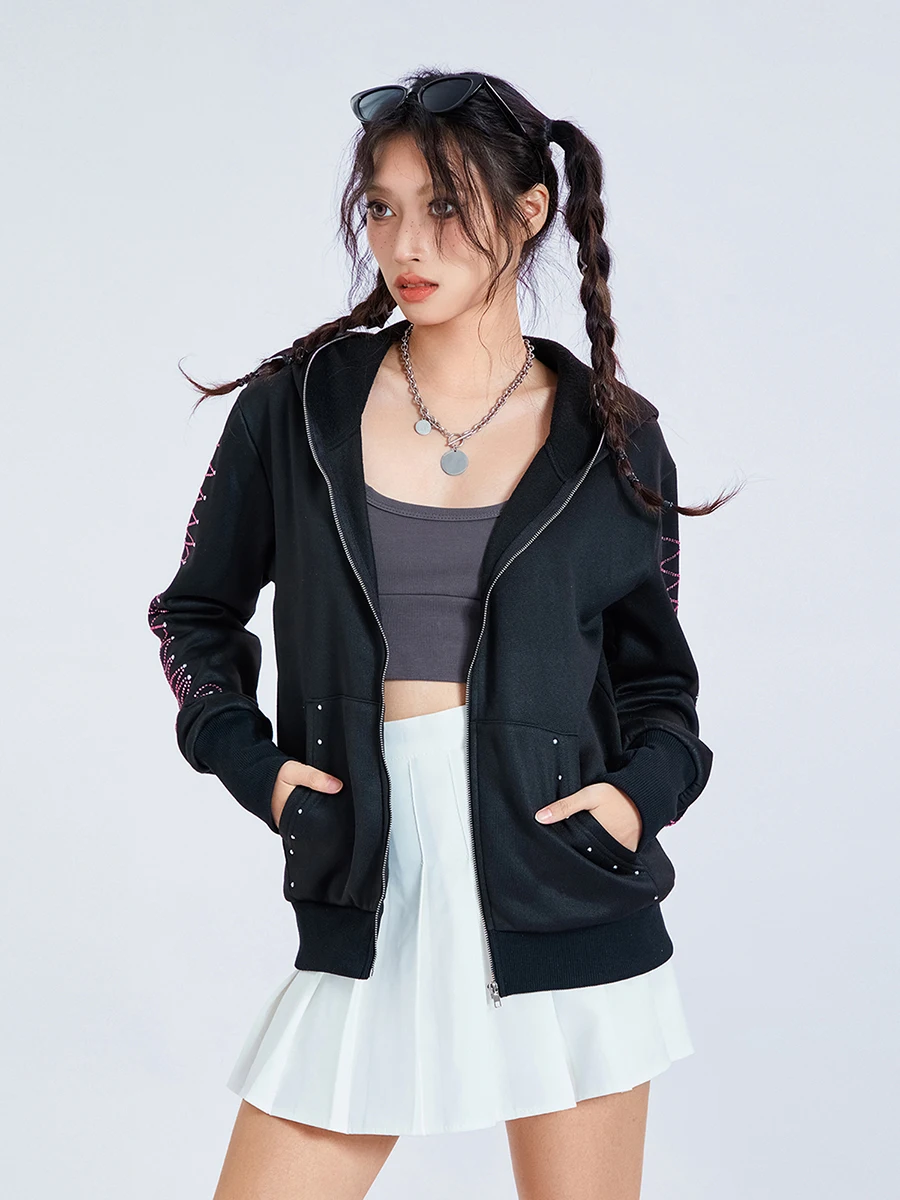 

Y2k толстовки на молнии со скелетом для мужчин и женщин, свитшот с графическим принтом в виде черепа и вышивкой, готические куртки большого размера