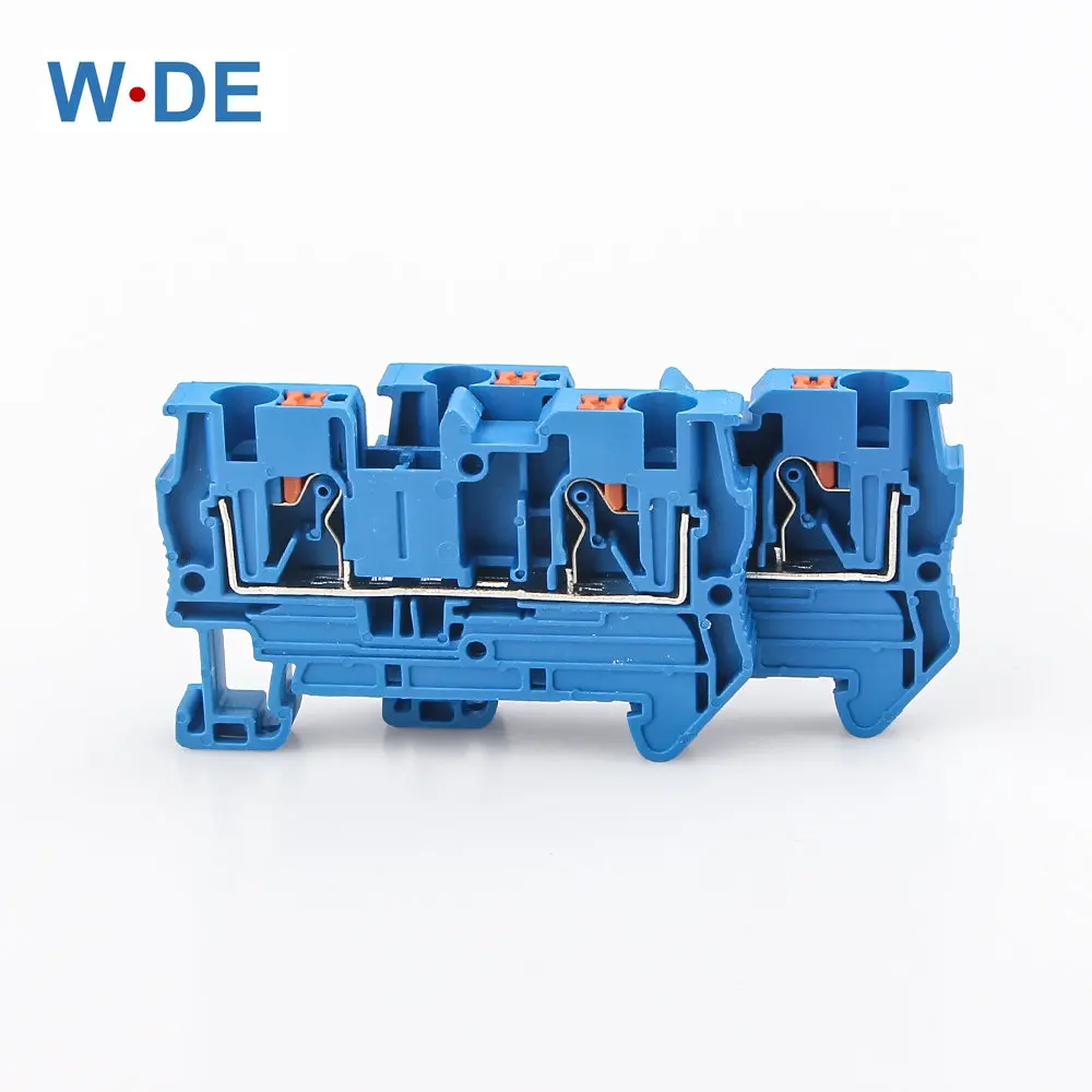 

10 Pcs Terminal Block PT-4 Blue Wiring Connectors Push In Din Rail Mounted Spring Screwless Feed Through Wire Conductors PT4