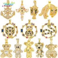juya 18k real gold plated copper no fading paved zircon diy butterfly tiger snake cross evil eye panther leopard charms supplies