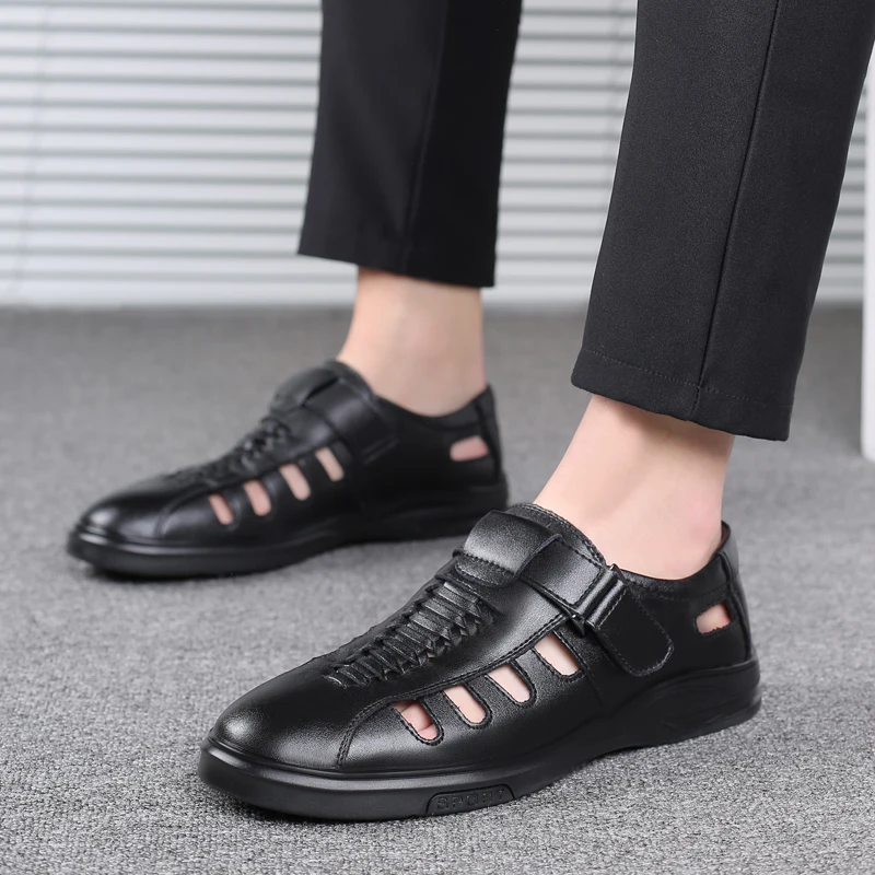 Сандалии мужские из натуральной кожи Классические дышащие Мягкие Шлепанцы для