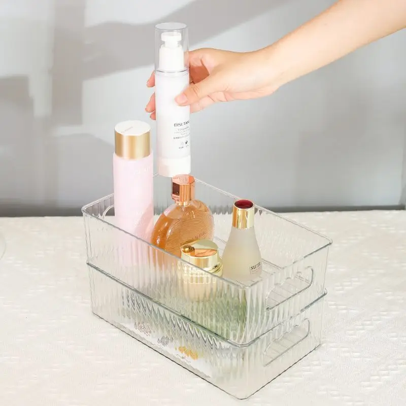 2Pcs Acrylic Home Bathroom Storage Box Grid Desktop Sundries Transparent Storage Box Makeup Organizer Cosmetic Closet Bin Case