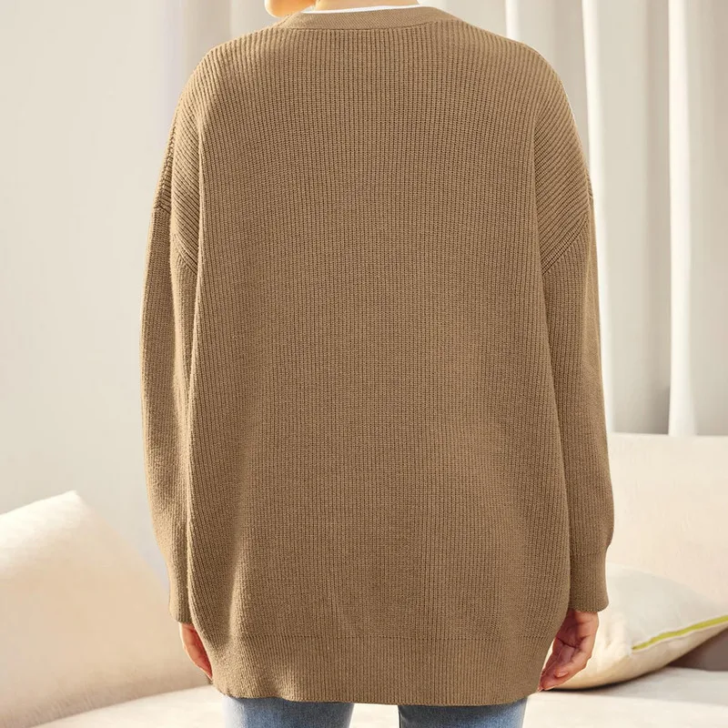 Женские свободные свитера осенне-зимняя одежда однотонные теплые вязаные