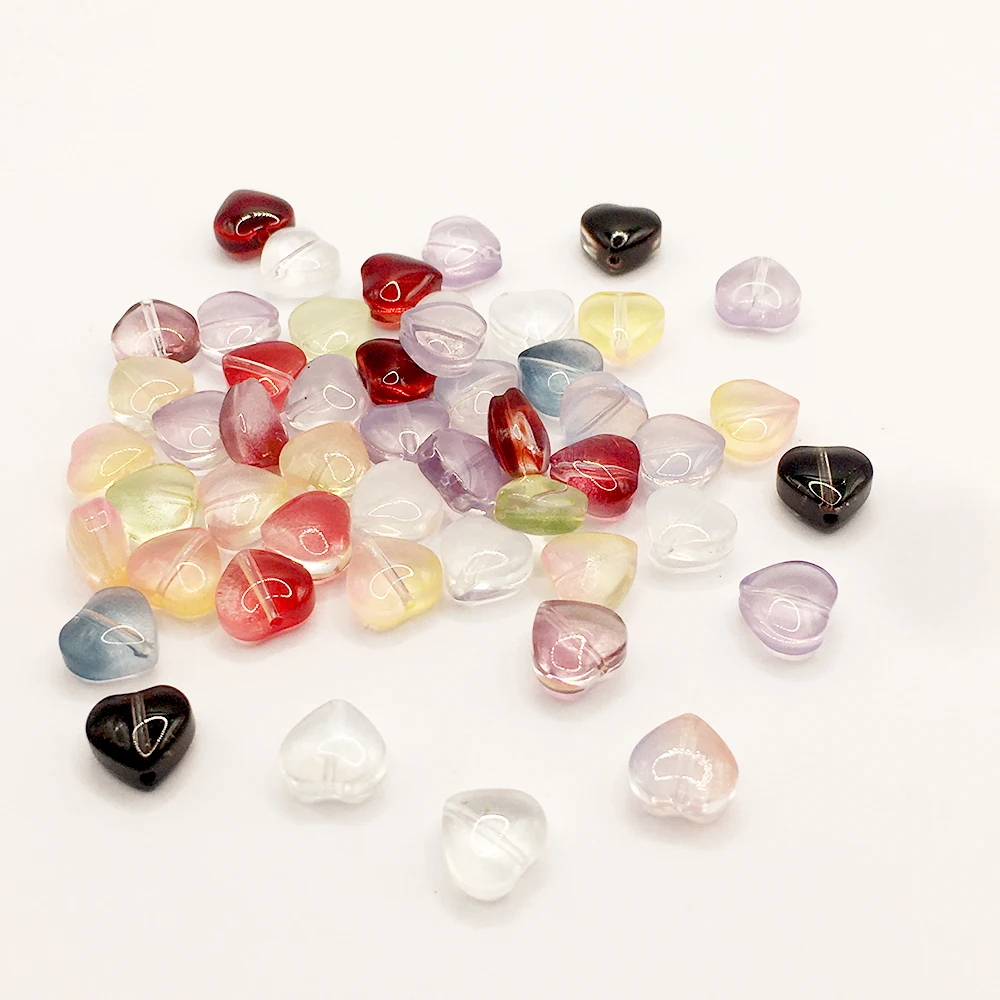 

50PCS 8mm Gradient Color Heart Shape Glass Beads Loose Space Love For Jewelry Making Bracelets DIY Pendant Necklace Accessories