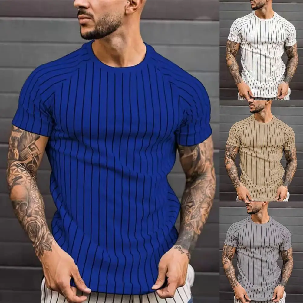 

Men T-shirt Stylish Summer Short Sleeve Handsome Crew Neck T-shirt for Travel Men Pullover Men Top