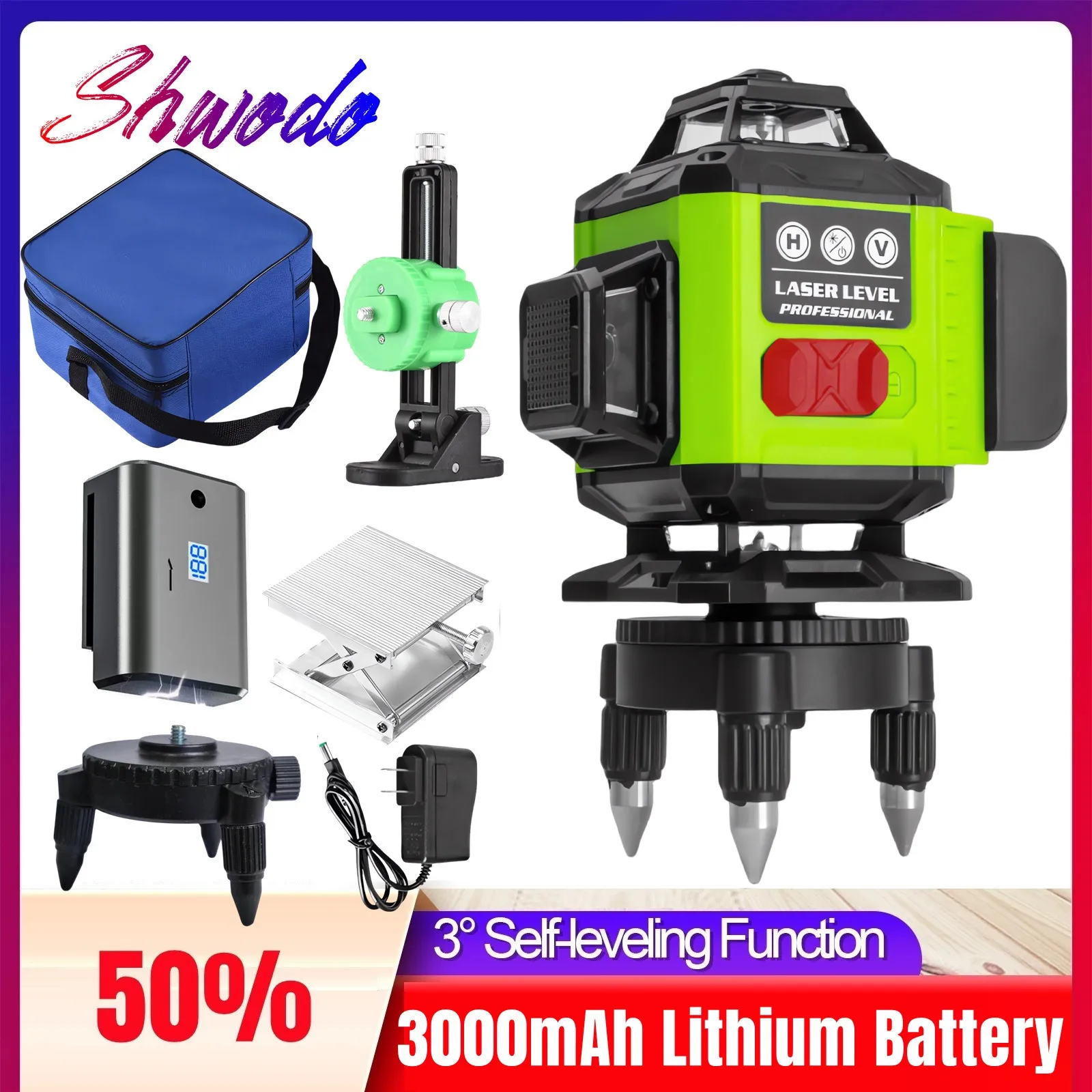 

4D 16 Lines Green Light 360 Vertical and Horizontal Site Measuring Laser Instrument Inclined Laser Level Construction Tools