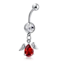 top red crystal heart belly ring navel piercing jewelry dangle belly button rings surgical steel white bijoux wing drop earrings