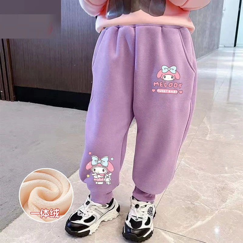 

Sanrioed аниме Kuromi Cinnamoroll My Melody плюшевые брюки для детей 2022 повседневные строительные брюки для девочек и мальчиков джоггеры теплые брюки подар...