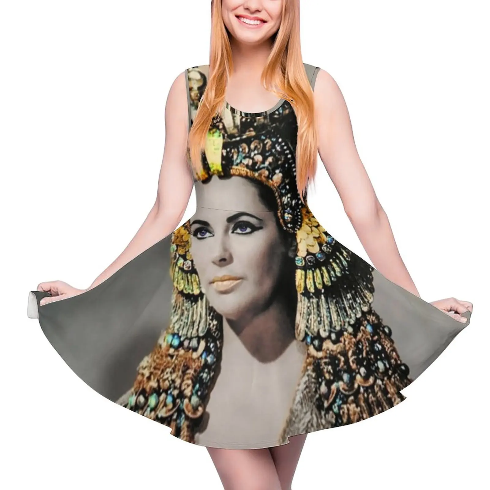 

Egypt Queen Dress Elizabeth Taylor Kawaii Dresses High Waist Aesthetic Skate Dress Womens Print Vestidos Birthday Gift