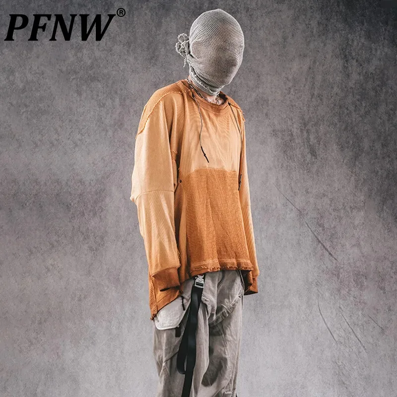 

Мужской Свободный пуловер PFNW в стиле панк с рукавами летучая мышь и спущенными плечами, модный свитер с круглым вырезом и завязками, шикарные авангардные Топы 12Z5078