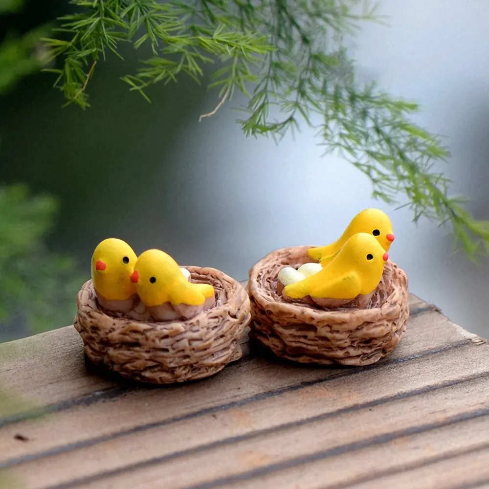 

2pcs Small Bird Nest Figurines Mini Oriole Resin Crafts Fairy Garden Miniatures Cartoon Animal DIY Landscape Ornament Home Decor