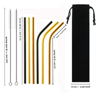 8 pcs set reusable metal drinking straws colourful 304 stainless steel sturdy bent straight drinks straw with black pouch