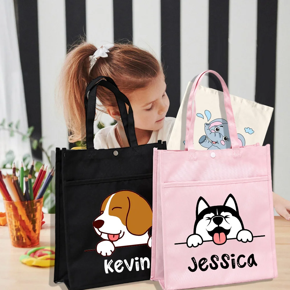 

Personalized Kids Library Tote Bags Homeschool Custom Animal with Name School Bag Kids Birthday Gifts Toddler Reading Books Bag