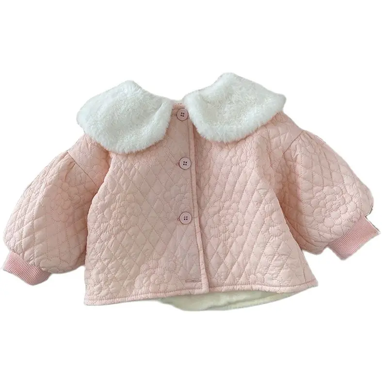 

2022 Long Sleeve Autumn Winter Furry Collar Thickened Jacket Korean Style Kid Clothes Girl Children For 2-6 Years