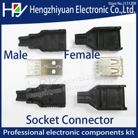 imc hot new type a male a female 2 0 usb 4 pin plug socket connector with black plastic cover solder type diy connector