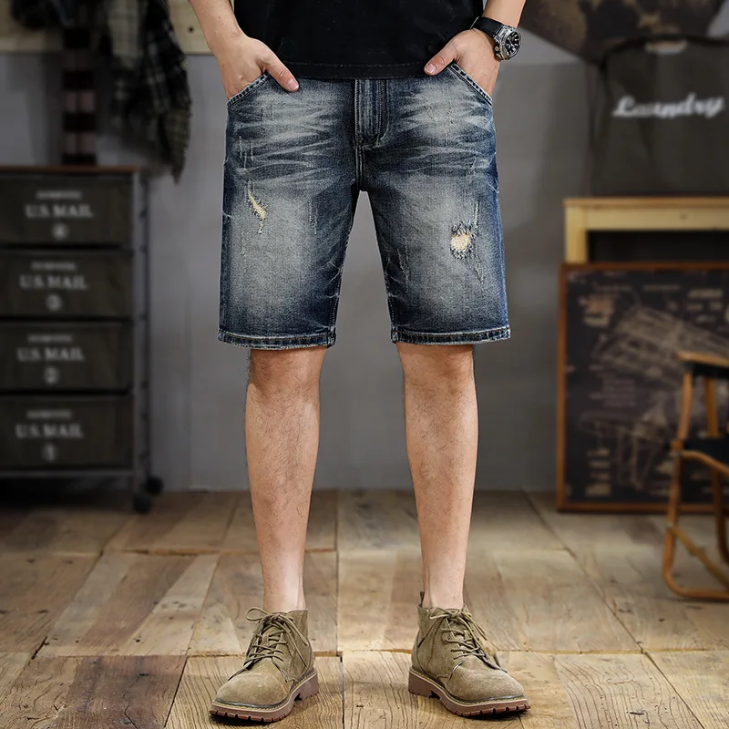 Новые винтажные джинсовые шорты American Tide с вымытыми отверстиями мужские тонкие
