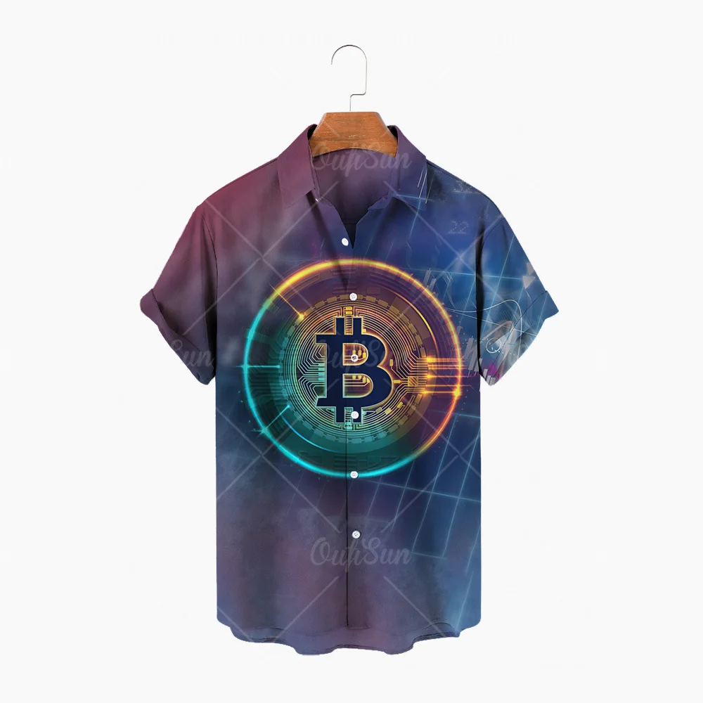 

Men's Hawaiian Shirt Single Button Lapel Shirt Bitcoin 3D Printed Short Sleeve Shirt Casual Beach Top 2022