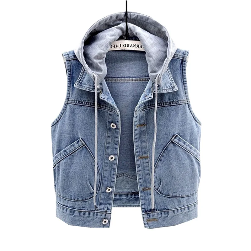 

Джинсовый жилет, Женская куртка, новинка осень-зима 2022, модный универсальный облегающий кардиган с капюшоном и большими карманами и вышивкой для женщин