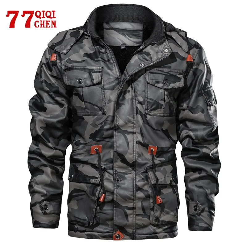 

Men's Leather Jackets Winter Fleece Thick Mens Hooded PU Coats Male Fashion Winter Motorcycle Outwear Windproof Pu Jacket 2022