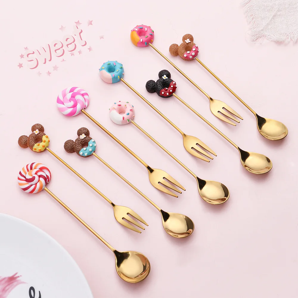 

Stainless Steel Spoon Donut Coffee Dessert Spoon Fork Cartoon Cutlery Wedding Gift Mini Spoon Coffee Spoon Small Spoon