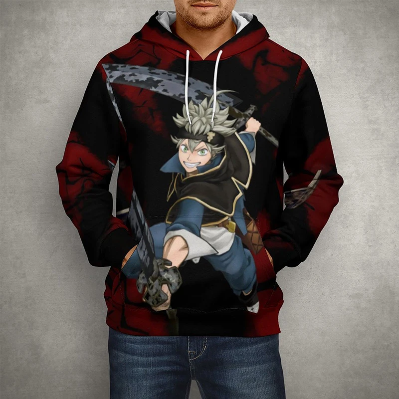 

Толстовка Мужская/женская с капюшоном, модный Повседневный пуловер с 3D-принтом черного клевера, с мультяшным аниме рисунком, крутая уличная одежда, пальто