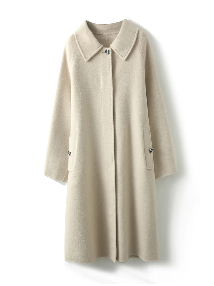 2025 женское пальто из 35% верблюжьей шерсти с лацканами длинное шерстяное ручной