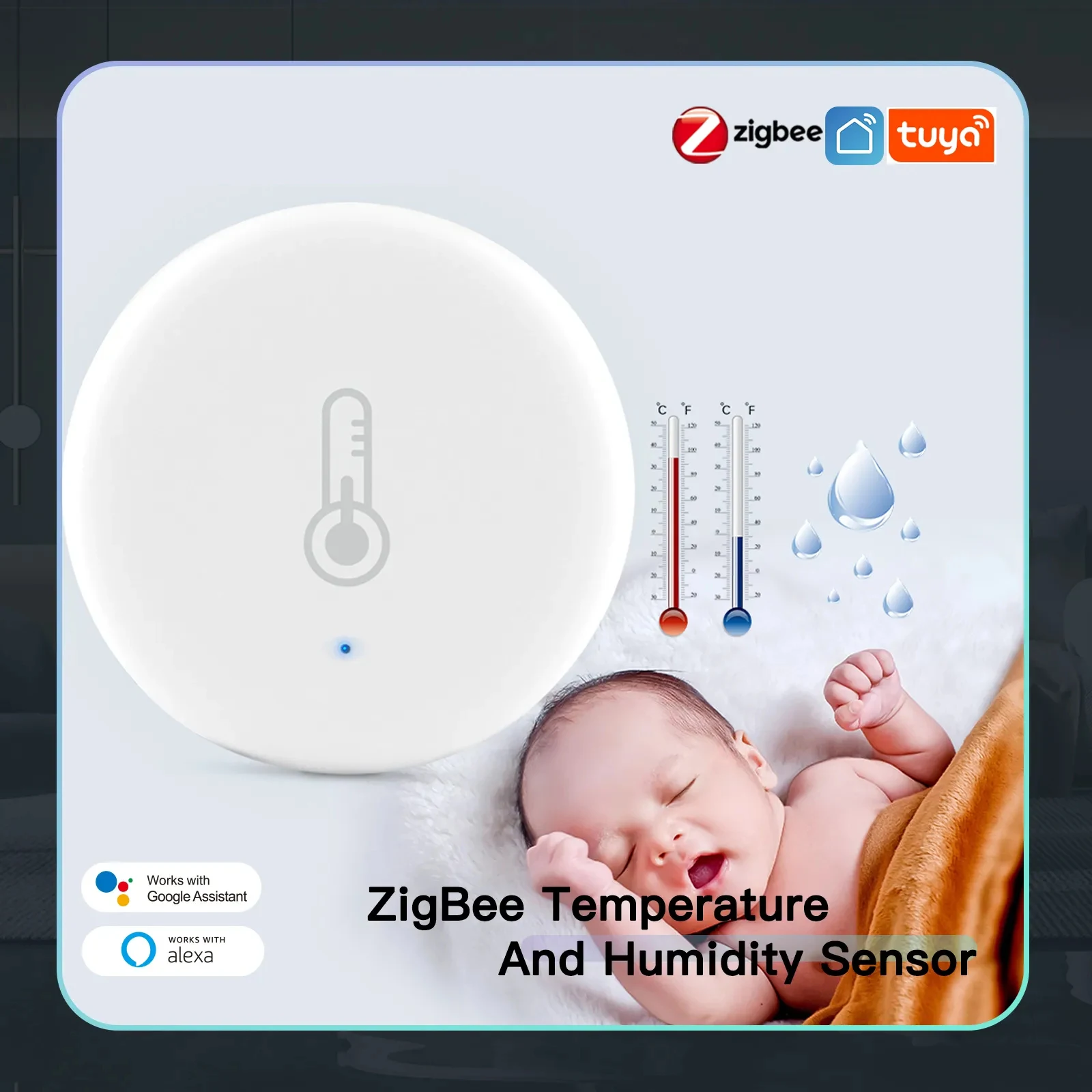 

ZigBee Smart Temperature And Humidity Sensor Battery Powered Security Mini Thermometer Hygrometer With Tuya Smart Life App