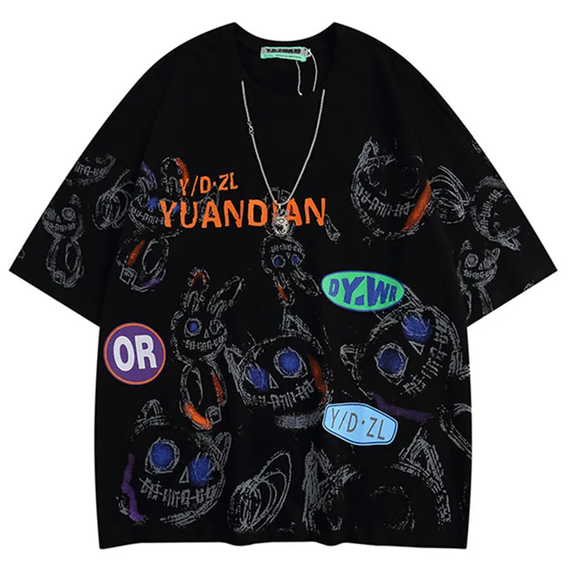 

2022 Men Hip Hop T-Shirt Streetwear Toy Graffiti Print Gothic Short Sleeve T-Shirts Summer Harajuku Punk Oversized Tops Tees