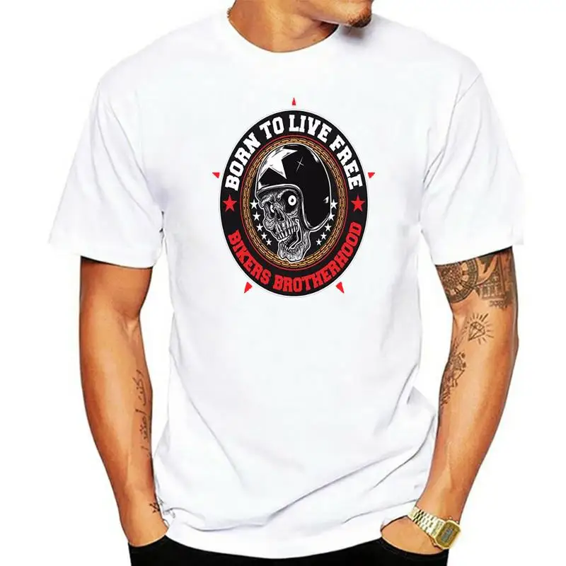 

New Fashion Men Logo T Shirts bikers Brotherhood Mens Printed T-Shirt Skull Text Biker Born Live Tee Shirt