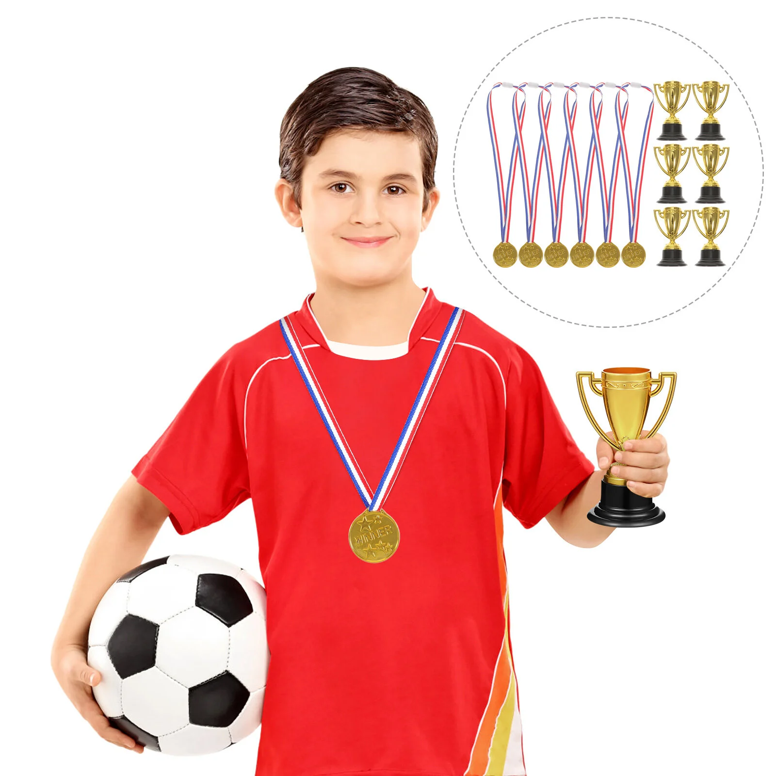 

12 шт. Детский костюм мини награды маленькие медали футбольная награда Пластиковые Золотые Кубки для детей