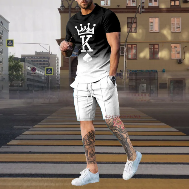 Men's Summer Oversized Short Sleeve Letter K T-shirt Top Jogger Clothing Cool Tracksuits 2 Piece Set Sportswear
