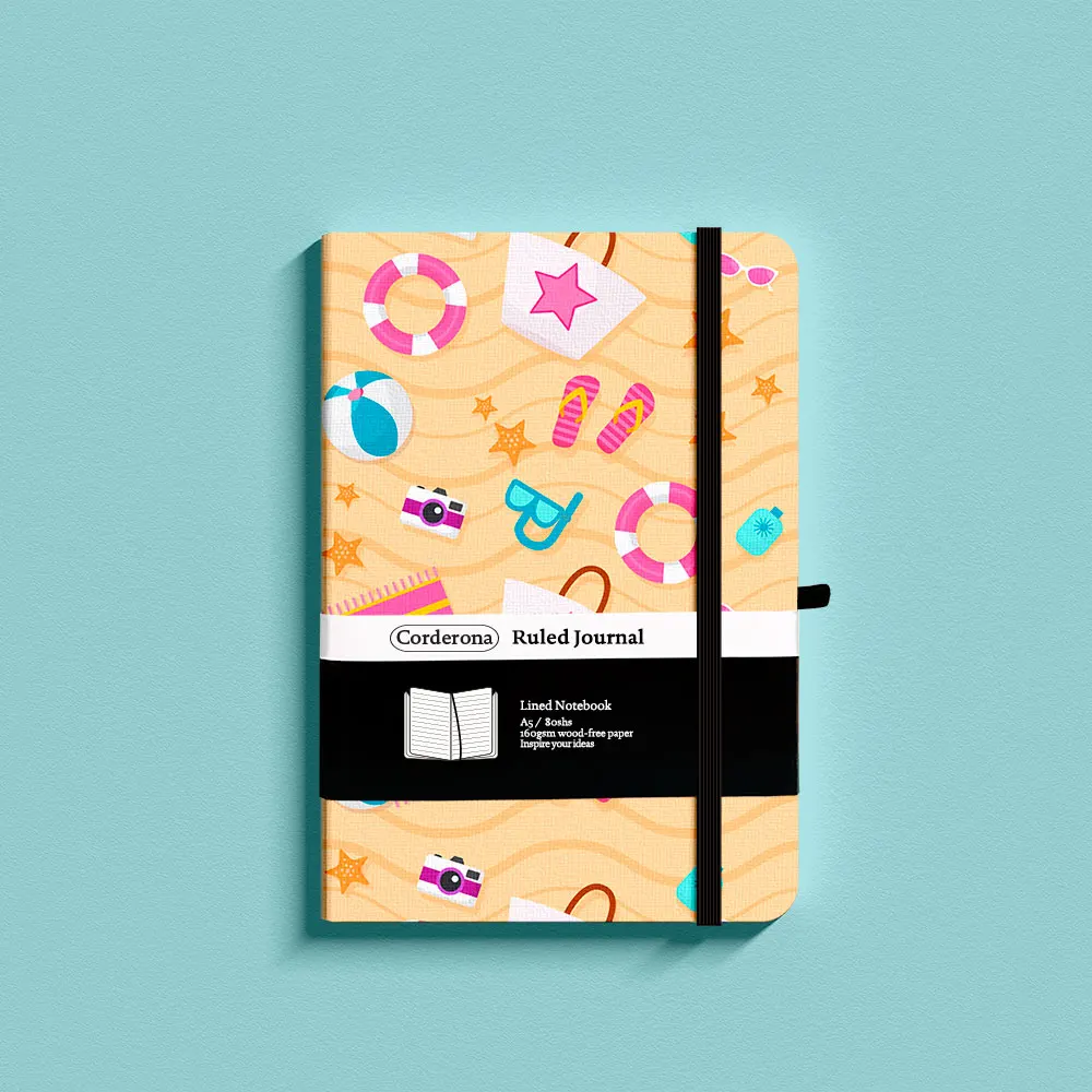 Summer Beach Lined Notebook A5 Hard Cover Notepad Business Office Students 100gsm Ruled Journal