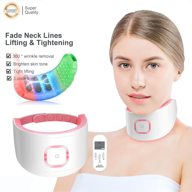 Mirco Current Neck Lifting Beauty instrument 3 Color LED Light Therpay Wrinkle Removal EMS Massager Tightening Neck Care Devices