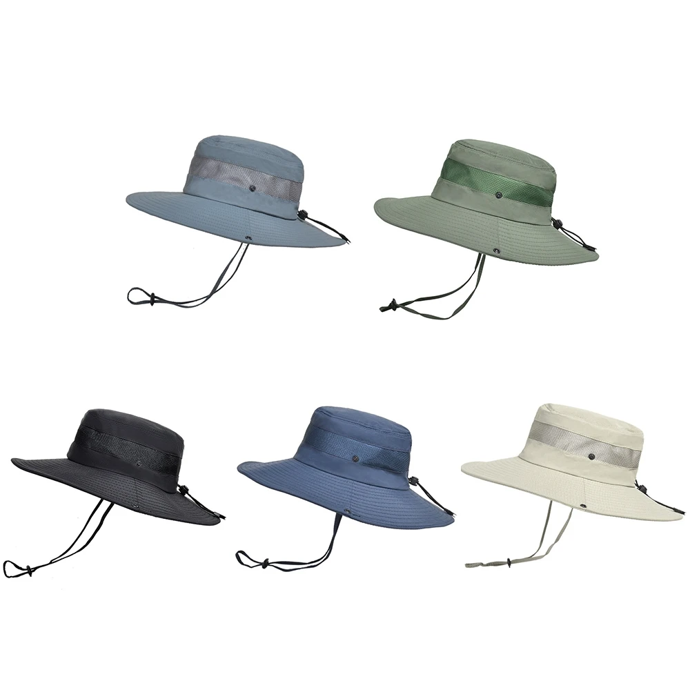 

Men Summer Foldable Sun Fisherman Breathable Mesh Hat Wide Brim Casual Travel Beach Sunscreen UV Protection Cap