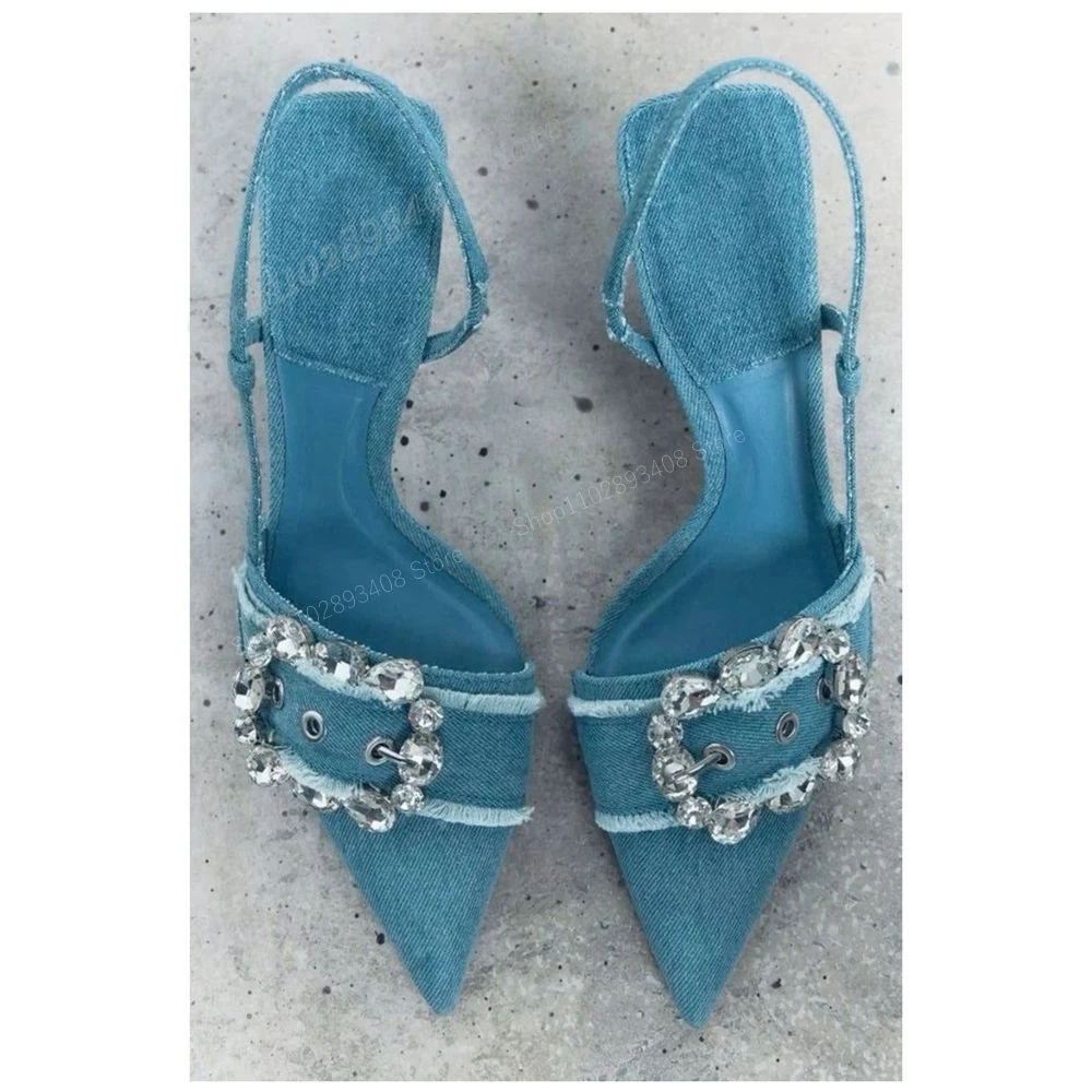 Синие ремни Demin с пряжкой и кристаллами туфли-лодочки острым носком Элегантная