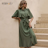 keby zj solid women shirt dress autumn short sleeve high waist a line luxury 2022 buttons party summer elegant maxi dresses