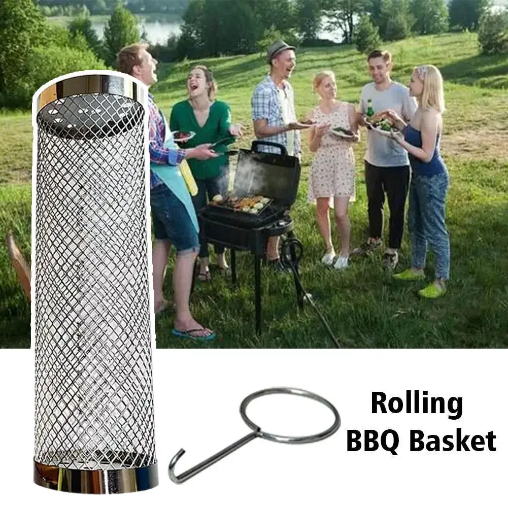 

Новая Корзина для подкатного гриля, цилиндрическая Рабочая корзина, сетка для кемпинга, кухонная утварь для пикника, инструмент для кемпинга на открытом воздухе C0I6