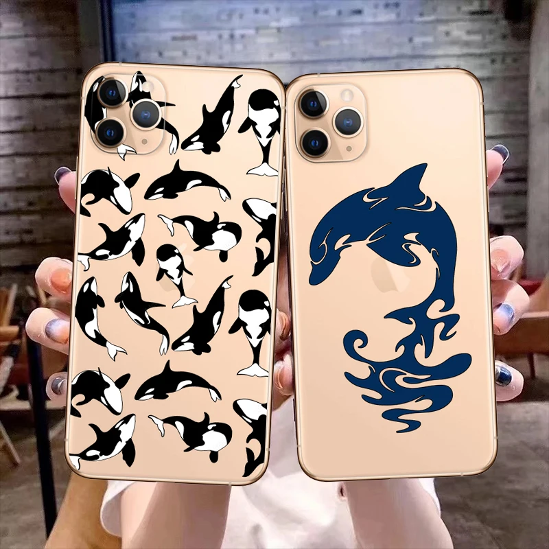 

Luxury killer whale Phone Cover For iPhone 11 12 13 14 Pro Max X XR XS Max 7 8 14Plus 12 13 Mini SE Clear Soft Silicone TPU Case