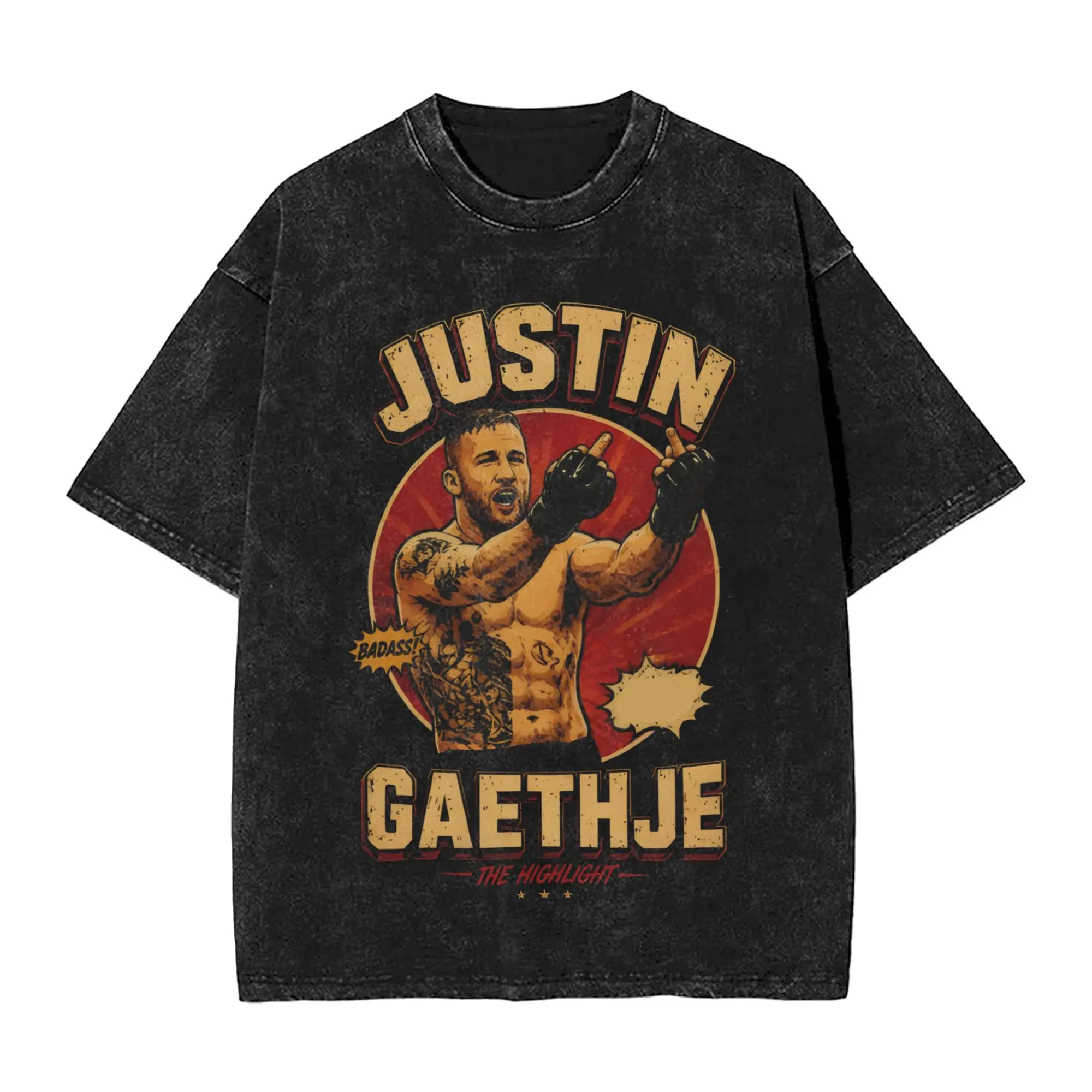 Фото Футболка с принтом Justin Gaethje The Highlight Washed Shirts Merch Harajuku, мужская и женская футболка №3