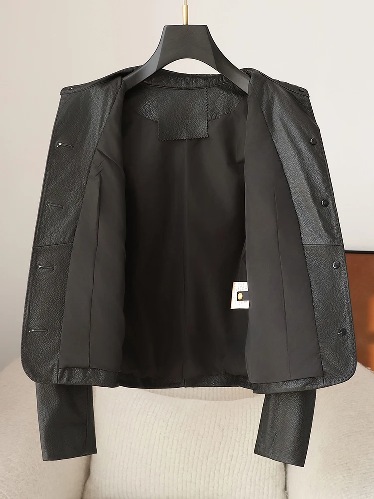 Женское пальто из натуральной кожи Haining новинка 2024 весенне-осенняя модная черная