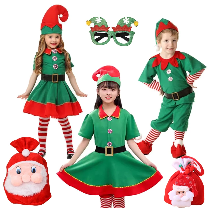 Children's red green Santa Claus Set Boys and Girls Performance Dress Toddler kid Cosplay Clothes Cute Xmas Suit 1-9Y