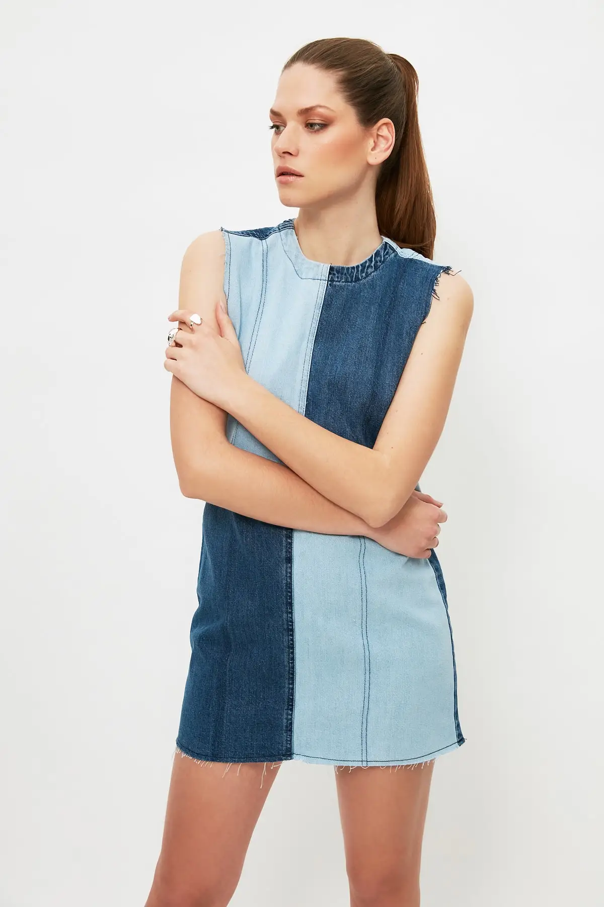 

Trendyol With Color Block Mini Denim Dress TWOSS21EL3133