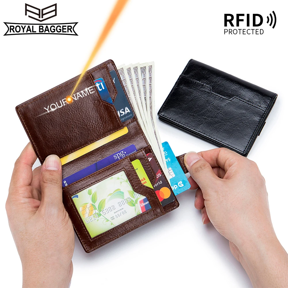 

Royal Bagger RFID Block Vintage Slim Short Wallet for Men Multi-Card Card Holder Genuine Cow Leather Fashion Coin Purses
