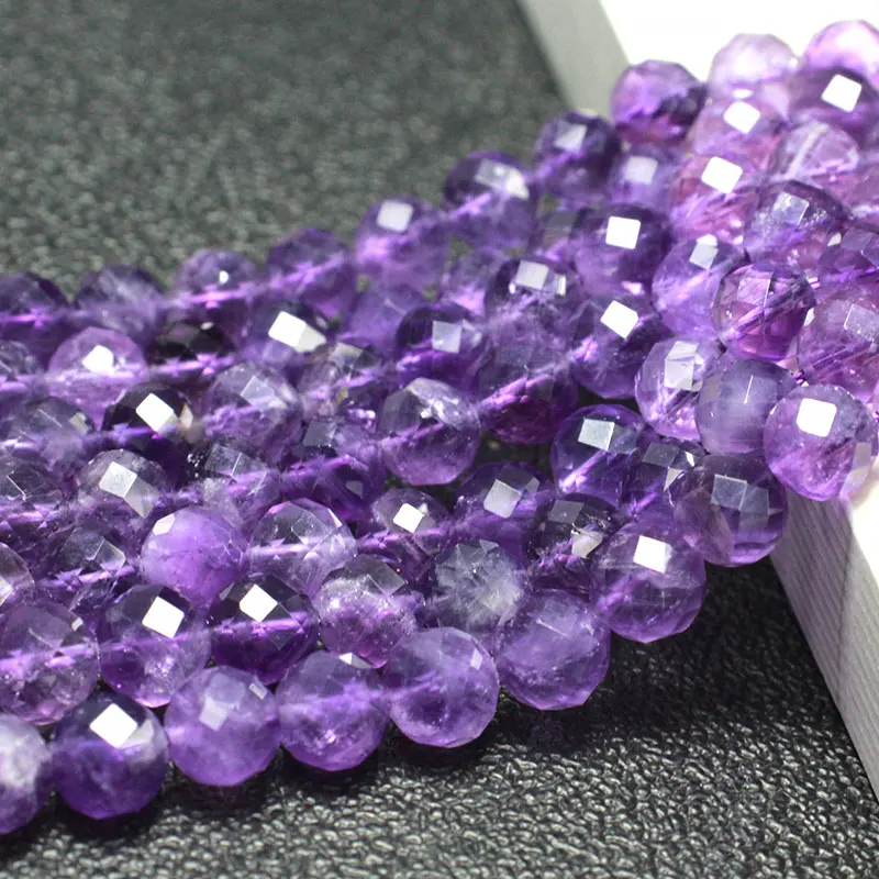 Fine 100% Natural Stone Faceted Amethyst Purple Round Gemstone Spacer Beads For Jewelry Making DIY Bracelet Necklace 6/8/10MM - купить по