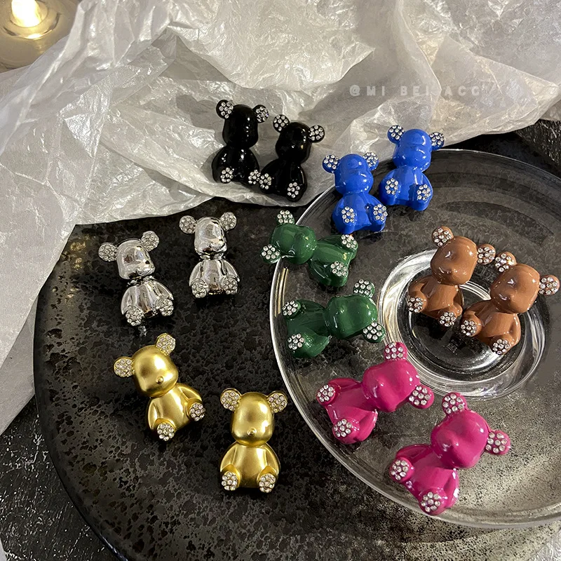 

Colorful Bear Earring For Girls Cute Rhinestones Ear Studs Ladies 2022 Summer New Brand Earrings Purchasing Accessories