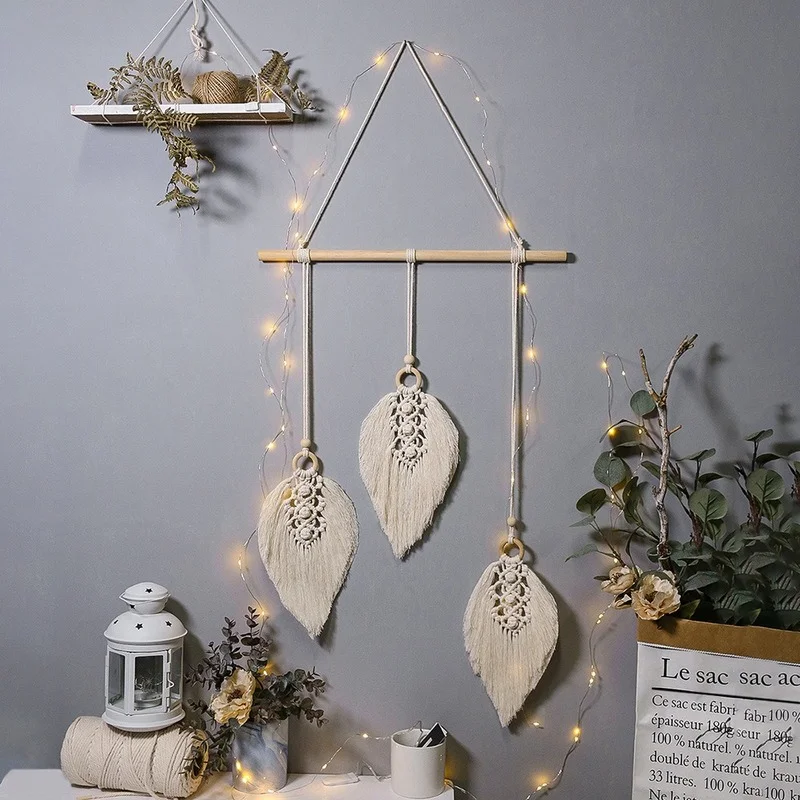 

Hand-woven Cotton Tapestry Nordic Leaves Wedding Decoration Bedroom Bedside Wall Hanging Home Tapestry Moon Decoration Party