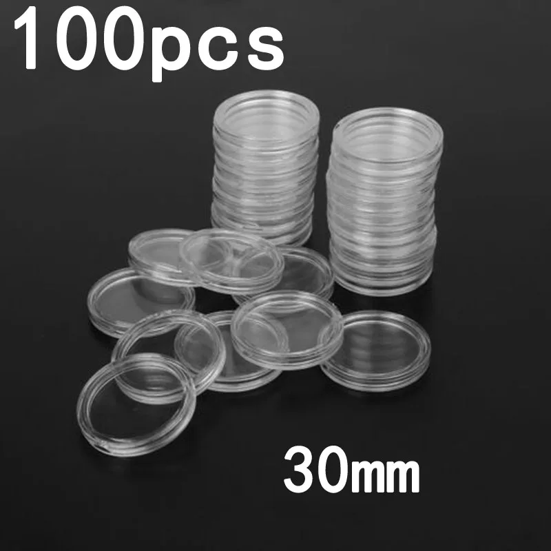 

100Pcs 30mm Transparent Plastic Coin Holder Coin Collecting Box Case For Coins Storage Capsules Protection Boxes Container