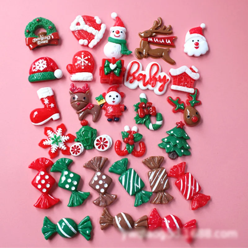 

10 шт. Рождественский Кабошон из смолы с плоской задней стороной мультяшного животного для бантов для волос, для центра «сделай сам», аксессу...
